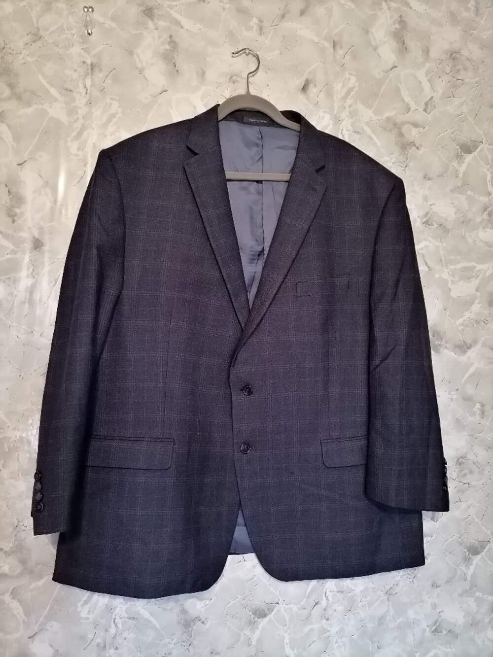 Ralph Lauren  Mens Blazer Jacket 52R Wool Silk Blend Plaid Suit navy blue